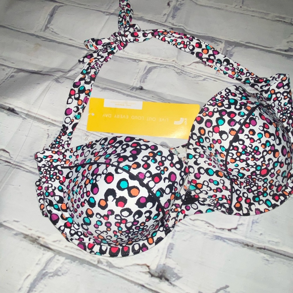 White and colorful swim suit top